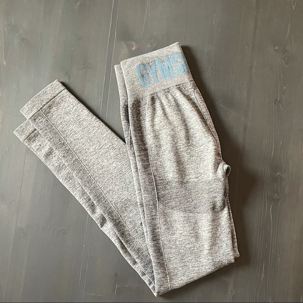 GYMSHARK Flex High Waist Leggings Gray w Blue Lettering